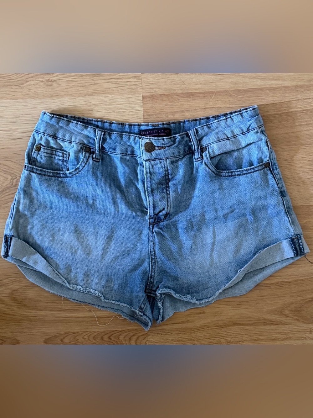 Celebrity Pink 9/29 Washed Light Blue Denim Cutoff Shorts